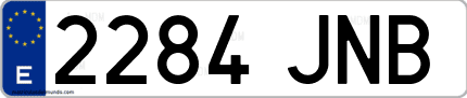 Ejemplo de matrícula de coche ordinaria 2284 JNB