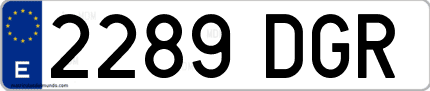 Ejemplo de matrícula de coche ordinaria 2289 DGR