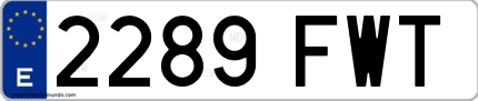 Ejemplo de matrícula de coche ordinaria 2289 FWT