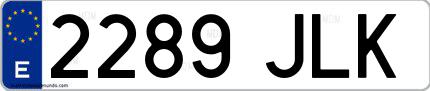 Ejemplo de matrícula española 2289 JLK