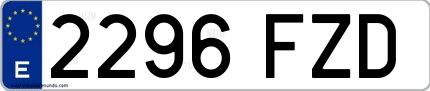 Ejemplo de matrícula española 2296 FZD