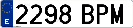 Ejemplo de matrícula de coche ordinaria 2298 BPM