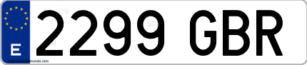 Ejemplo de matrícula de coche ordinaria 2299 GBR