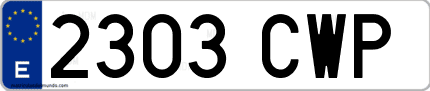 Ejemplo de matrícula de coche ordinaria 2303 CWP