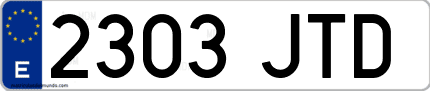 Ejemplo de matrícula de coche ordinaria 2303 JTD