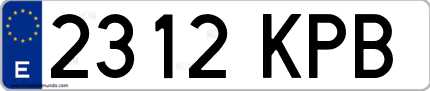 Ejemplo de matrícula de coche ordinaria 2312 KPB