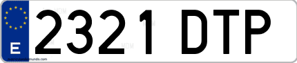 Ejemplo de matrícula de coche ordinaria 2321 DTP