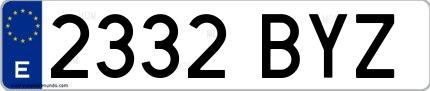 Ejemplo de matrícula española 2332 BYZ