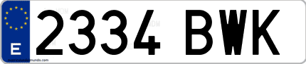 Ejemplo de matrícula de coche ordinaria 2334 BWK