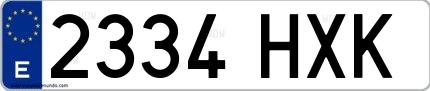 Ejemplo de matrícula española 2334 HXK