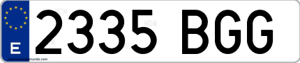 Ejemplo de matrícula de coche ordinaria 2335 BGG