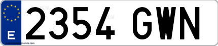 Ejemplo de matrícula de coche ordinaria 2354 GWN