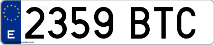 Ejemplo de matrícula de coche ordinaria 2359 BTC