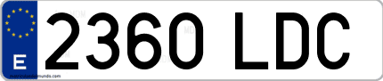 Ejemplo de matrícula de coche ordinaria 2360 LDC