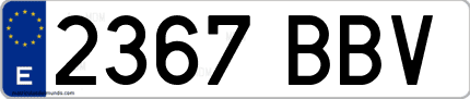 Ejemplo de matrícula de coche ordinaria 2367 BBV