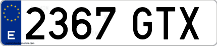 Ejemplo de matrícula de coche ordinaria 2367 GTX