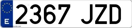 Ejemplo de matrícula española 2367 JZD