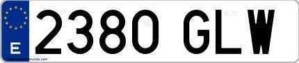 Ejemplo de matrícula española 2380 GLW