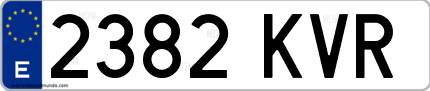 Ejemplo de matrícula de coche ordinaria 2382 KVR