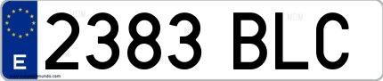 Ejemplo de matrícula española 2383 BLC