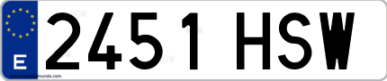 Ejemplo de matrícula de coche ordinaria 2451 HSW