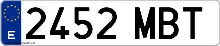 Ejemplo de matrícula española 2452 MBT