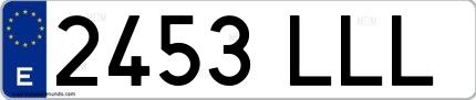 Ejemplo de matrícula española 2453 LLL