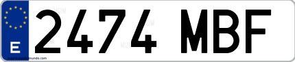 Ejemplo de matrícula de coche ordinaria 2474 MBF