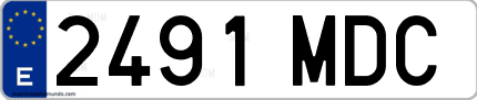 Ejemplo de matrícula de coche ordinaria 2491 MDC