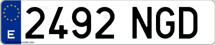 Ejemplo de matrícula de coche ordinaria 2492 NGD
