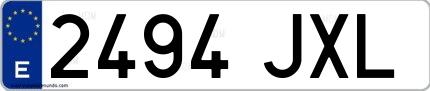 Ejemplo de matrícula española 2494 JXL