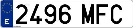 Ejemplo de matrícula española 2496 MFC
