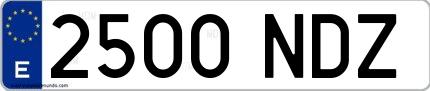 Ejemplo de matrícula española 2500 NDZ