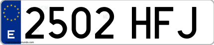 Ejemplo de matrícula de coche ordinaria 2502 HFJ