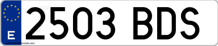 Ejemplo de matrícula de coche ordinaria 2503 BDS