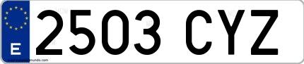 Ejemplo de matrícula española 2503 CYZ