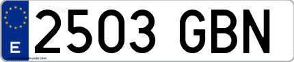 Ejemplo de matrícula de coche ordinaria 2503 GBN