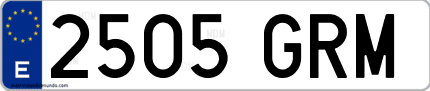 Ejemplo de matrícula de coche ordinaria 2505 GRM