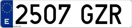 Ejemplo de matrícula española 2507 GZR