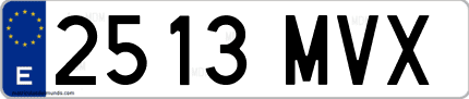 Ejemplo de matrícula de coche ordinaria 2513 MVX