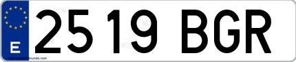 Ejemplo de matrícula española 2519 BGR