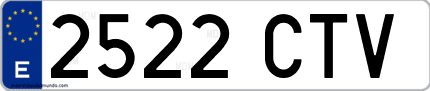 Ejemplo de matrícula de coche ordinaria 2522 CTV