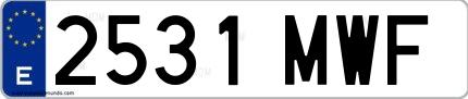 Ejemplo de matrícula española 2531 MWF
