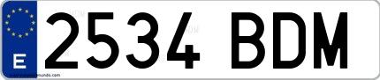 Ejemplo de matrícula española 2534 BDM