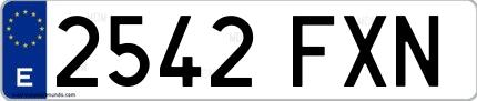 Ejemplo de matrícula española 2542 FXN