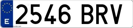 Ejemplo de matrícula española 2546 BRV
