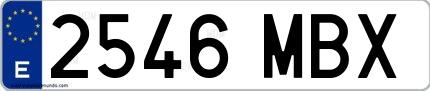 Ejemplo de matrícula española 2546 MBX
