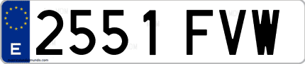 Ejemplo de matrícula de coche ordinaria 2551 FVW
