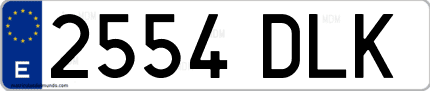 Ejemplo de matrícula de coche ordinaria 2554 DLK