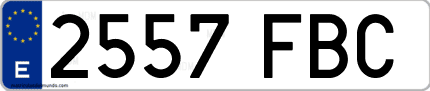 Ejemplo de matrícula de coche ordinaria 2557 FBC